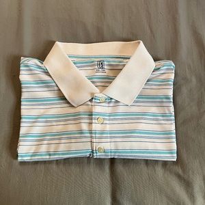 PGA‎ Tour Mens XXL Polo Short Sleeve Golf Shirt Blue Striped